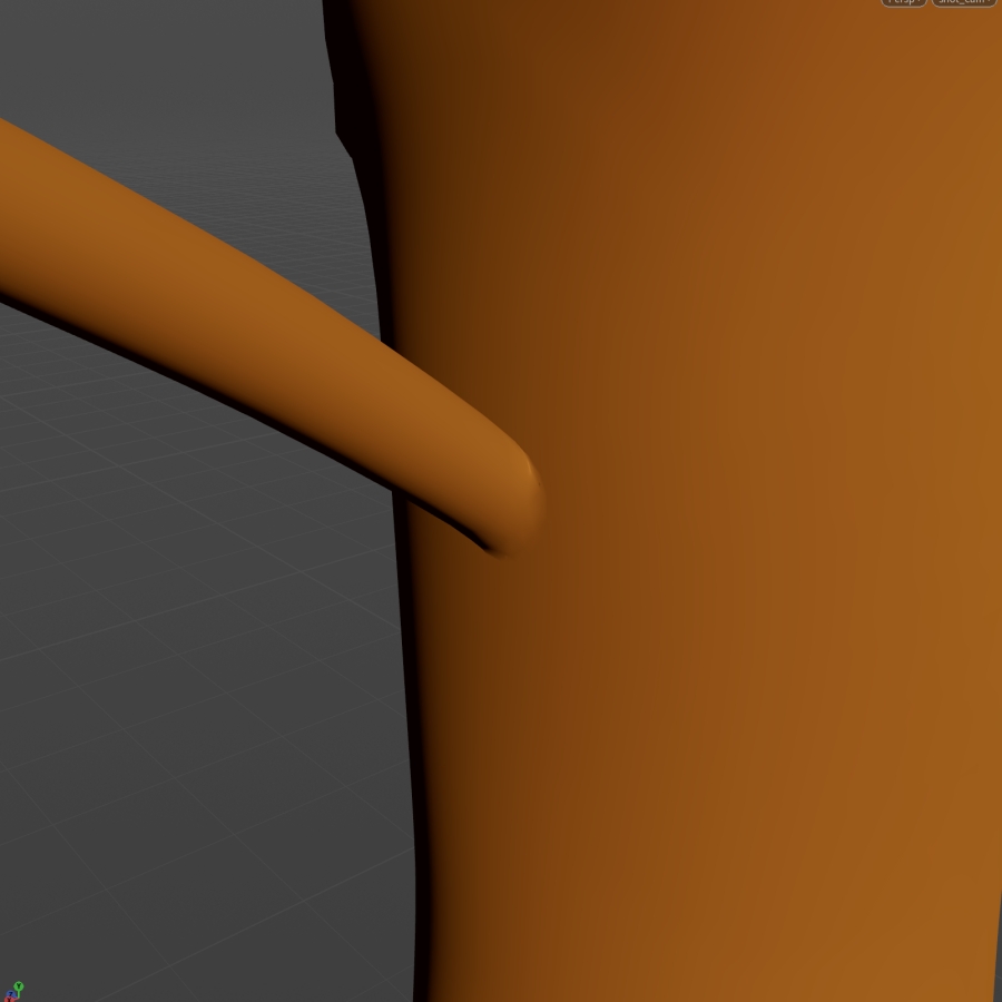 Noodle 1.3, arms up. The open arm end stays on the torso, held by the shoulder shrinkwrap.