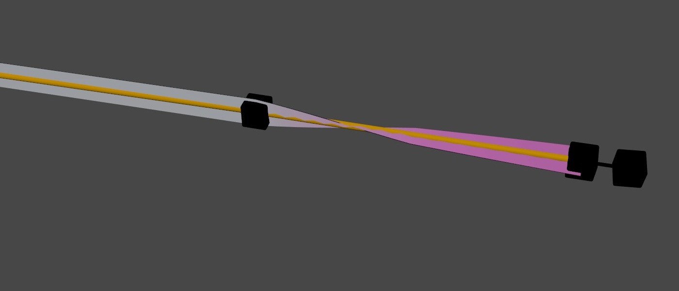 A turned wrist. The ribbon turns along the forearm and goes magenta.