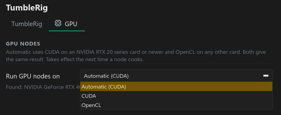 Three choices, nothing else. Automatic (CUDA), CUDA or OpenCL.