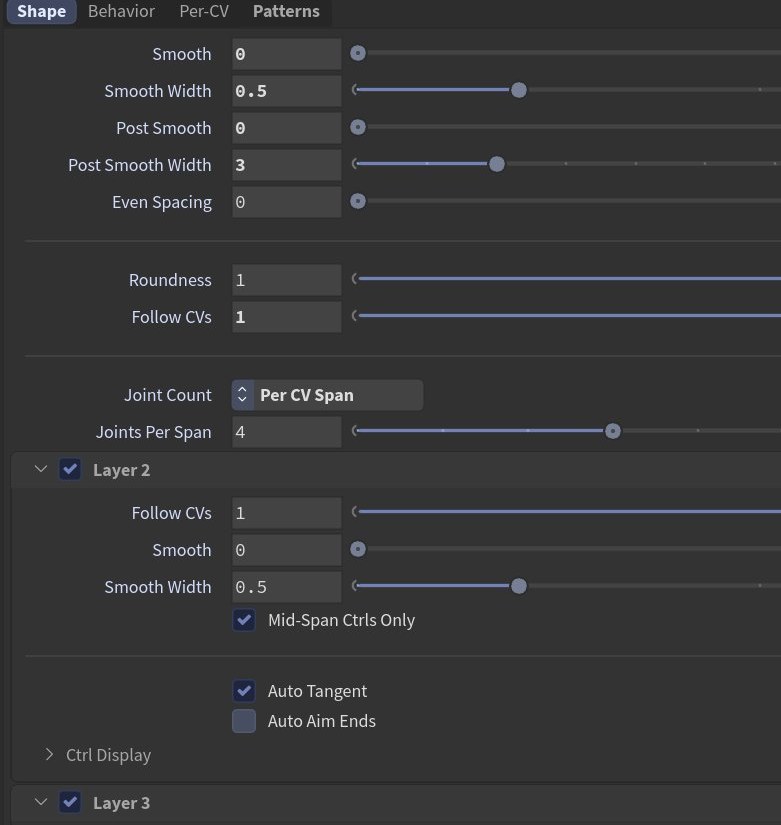 apex_spline 6.0: one Shape tab, smoothing first, Layer 2 and Layer 3 switched on from their folder headers.